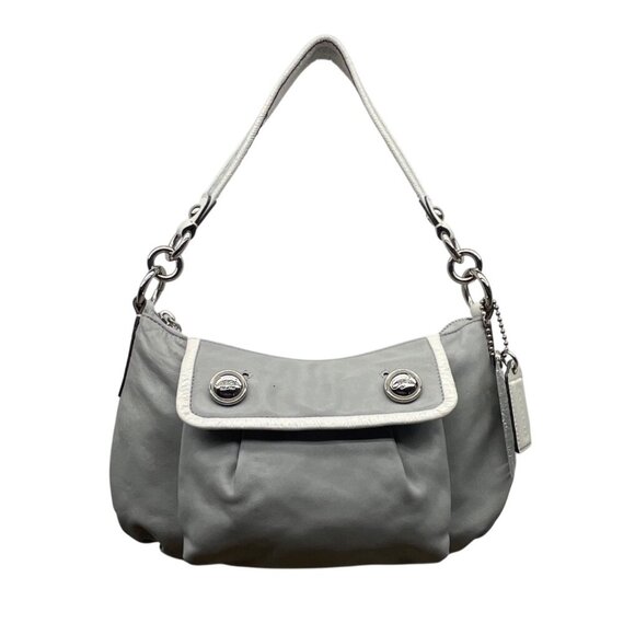 Coach Gray Leather With White & Glitter Tags Crossbody Strap Shoulder Bag Sz M - Picture 3 of 12